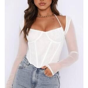 White Fox Must Be Magic White Long Sleeve Bustier Corset Top, M